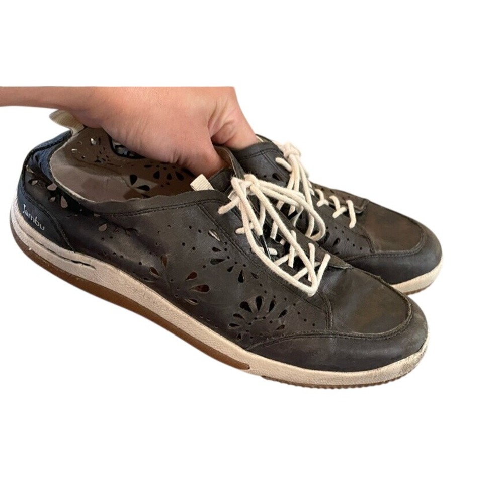 Jambu Bloom Sneakers Women's 9 Grey Leather Laser Cut Floral Eco Shoes
